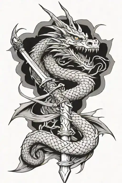 Dragon Twisting Around A Sword Wrapped