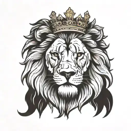A Minimalist Style Tattoo Of A Lion In A Crown With A Serene Expression