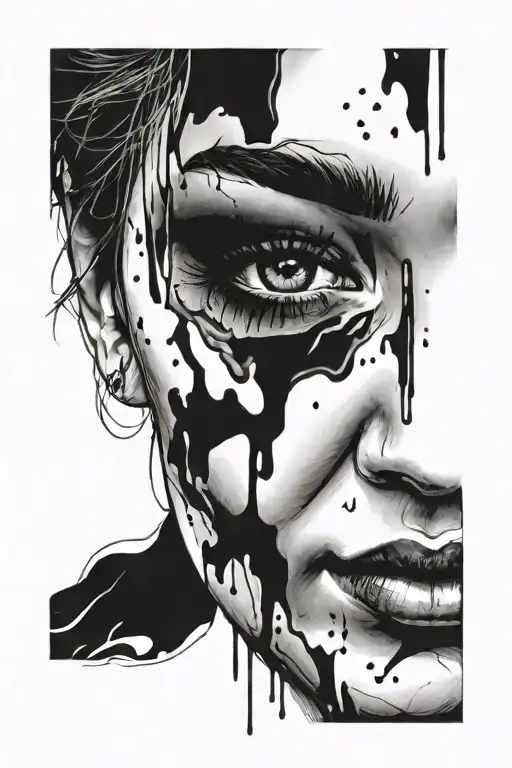Woman Face Black Tears Black Eyes