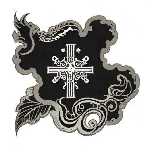 An Intricate Brain Design Incorporating Religious Symbols Like Crosses And Doves