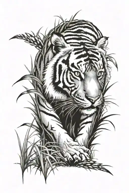 Tiger Creeping In The Grass