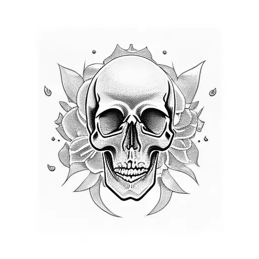 Create A Realistic Tattoo Of A Skull Surrounded By Black Flowers