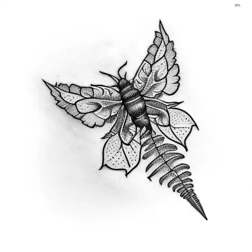 Fern With Small Moth