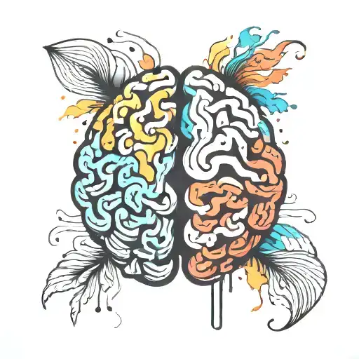 A Tattoo Of A Brain With Colorful Abstract Patterns Symbolizing Mental Health Awareness