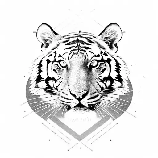 Tiger With Abcstract Lines As A Background