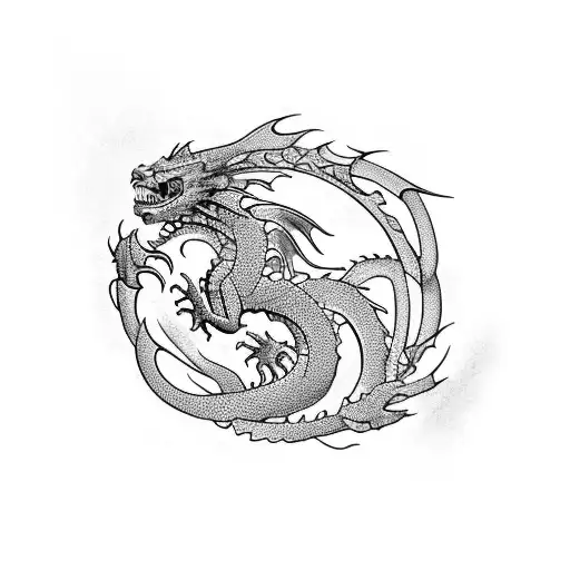 Fierce European Dragon Diving To Protect Children Represented As Two Roses