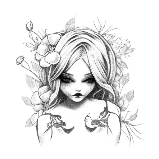 Broken Doll With Flowers Through Cracks