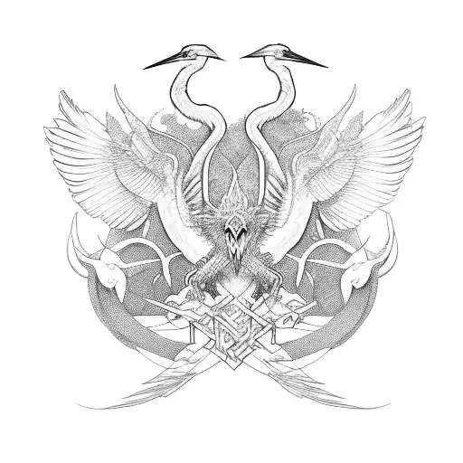 Abstract White Herons Rising Magic Ritual