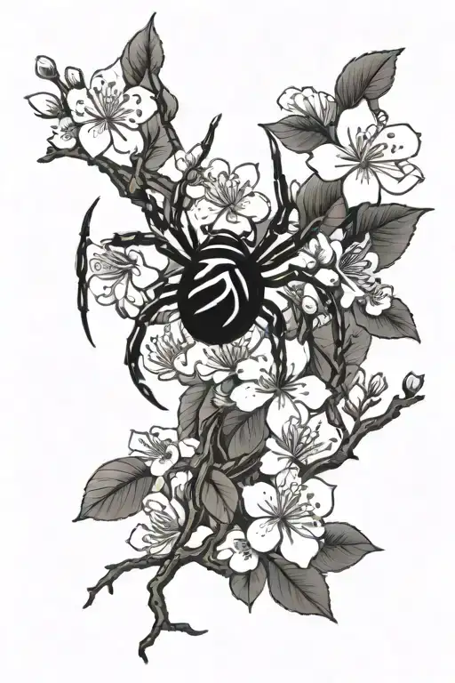 Spider And Japanese Cherry Blossom Tree