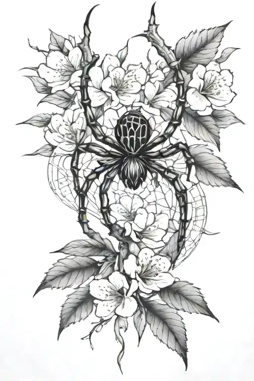 Spider And Japanese Cherry Blossom Tree