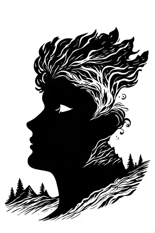 Mountain Sillouette In Shape Of A Face