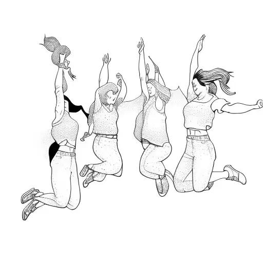 A Group Of Girls Jumping In The Air
