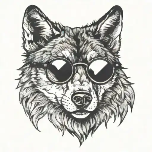 Wolf Face With Round Glasses