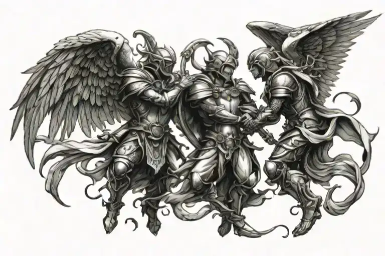 White Vs Black Fantasy Armoured Archangels Fighting Each Other