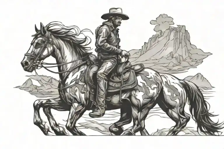 Cowboy On A Horse Riding In The Distance Art