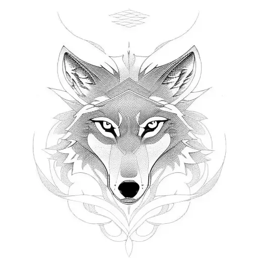 Anime-inspired Blackwork Design Featuring A Wolf