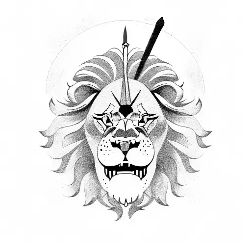 A Lion Holding A Sword In Its Mouth