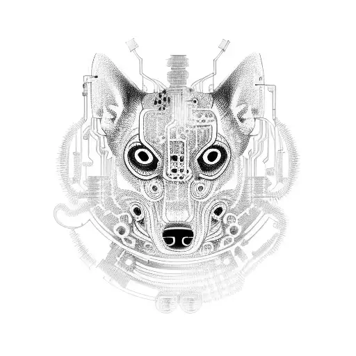 A Fierce Tribal Dog Surrounded By Computer Circuitry