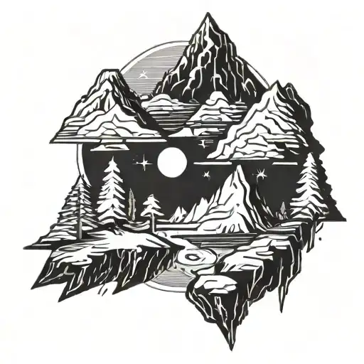 A Futuristic Mountain Landscape With Neon Lights And A Hidden Party Scene At The Peak