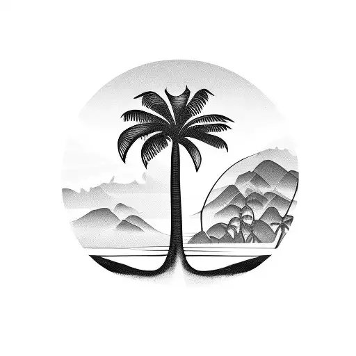 Single Palm Tree On An Island