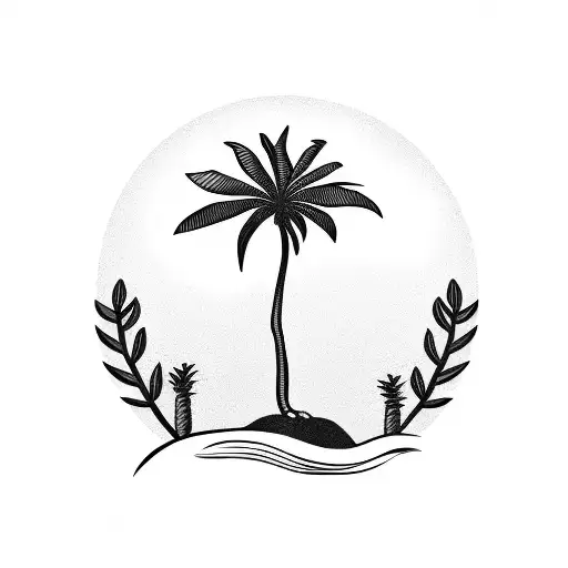 Single Palm Tree On An Island