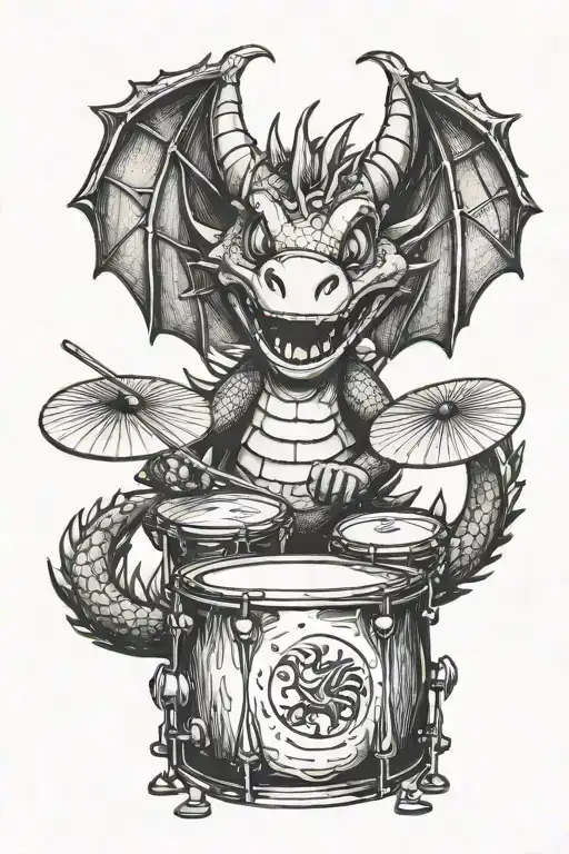 Happy Cute Dragon Playing Drums
