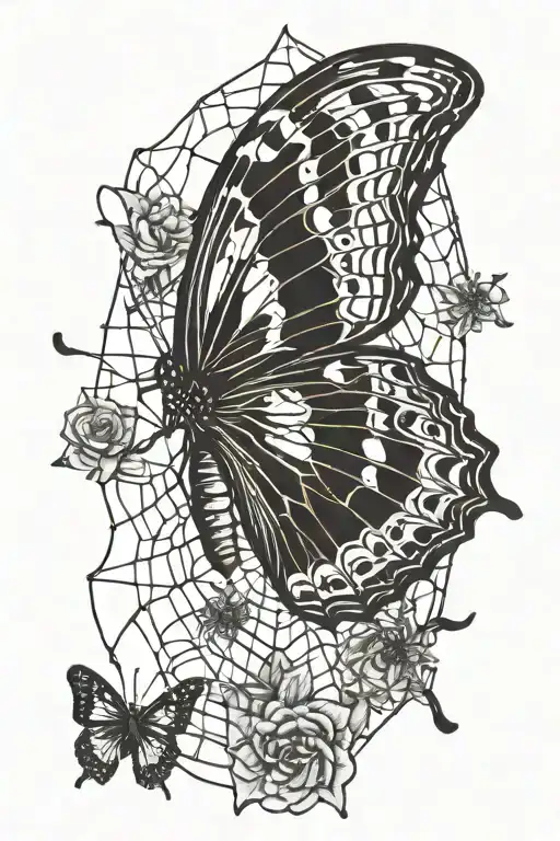 Butterfly Getting Caught In A Spider Web While The Spider Is Watching