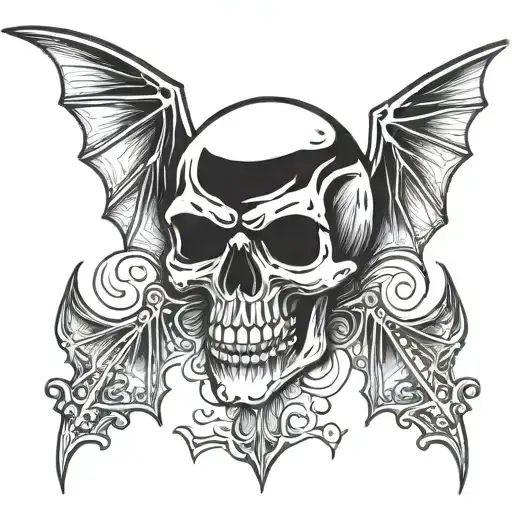 Vampire Skull And Bats Flying