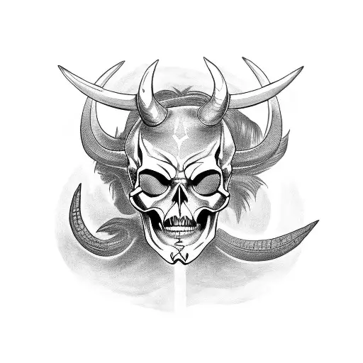 Demon Skull With Two Curved Horns In Your Head