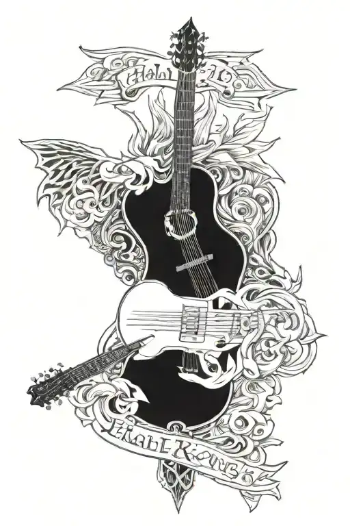 Forearm Tattoo That Says Hail To The King And An Angel Guitar