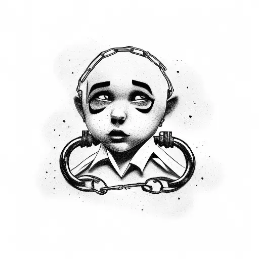 A Sad Pure Boy Being Driven By Chains To The Darkness