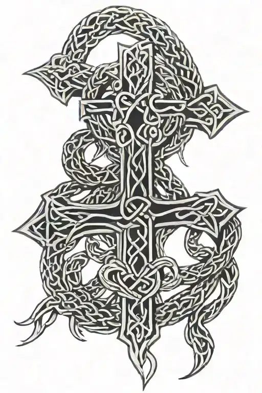 Celtic Cross With Snakes Wrapped