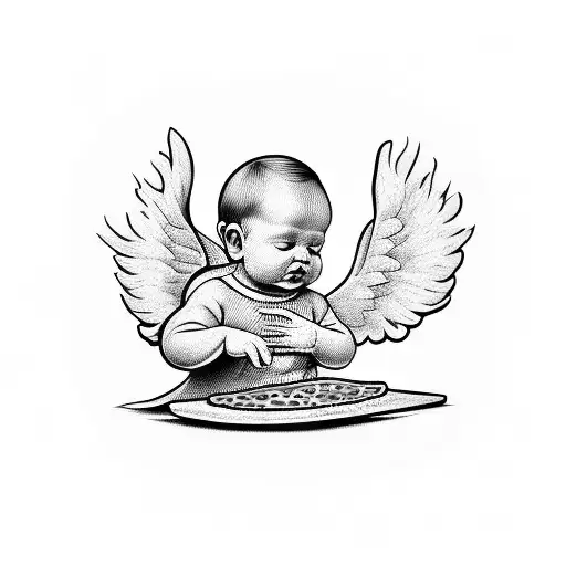 Baby Angel Holding Pizza Slice