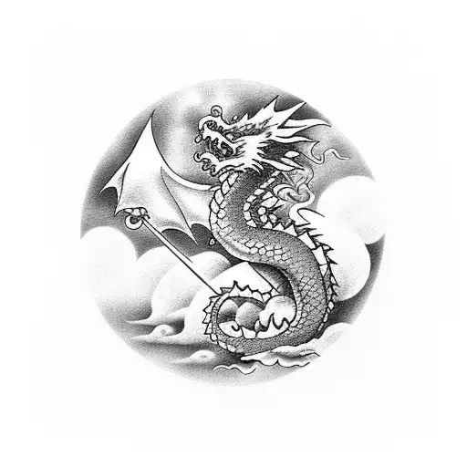 Cloud With Dragon And Red Moon For Full Hand