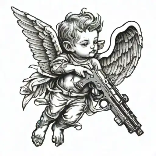 Cupid Carries A Gun Tattoo Sketch