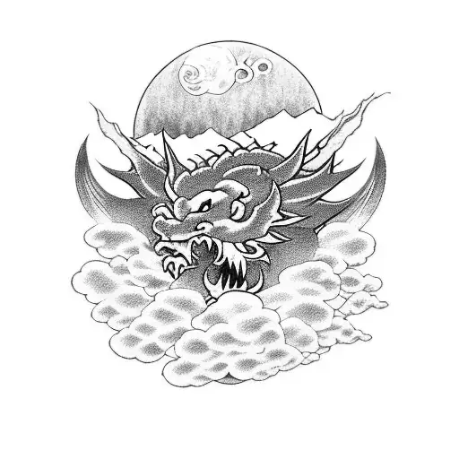 Japanes Cloud With Dragon And Red Moon For Full Hand
