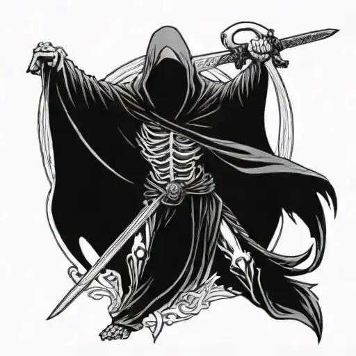 Half Hanya Half Grim Reaper With Scythe