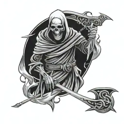 Half Oni Half Grim Reaper With Scythe