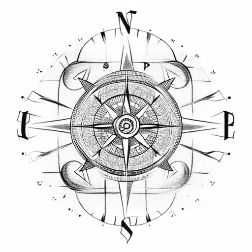 A Blackwork Compass With The Initials 'S' And 'P' Intertwined In The Center