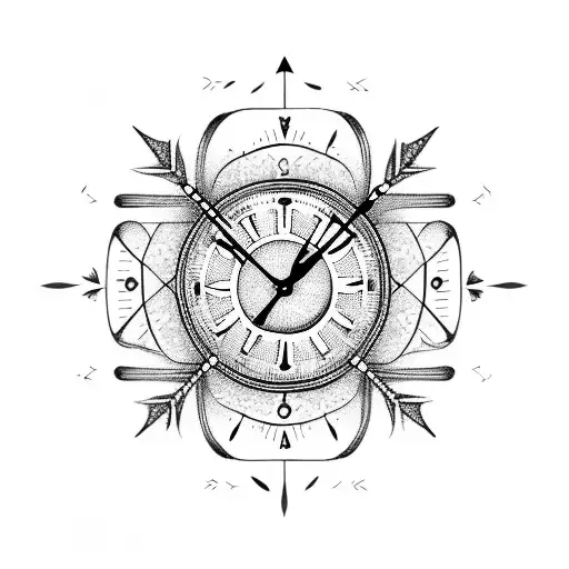 A Clock With Intricate Arrow Designs And Blooming Flowers