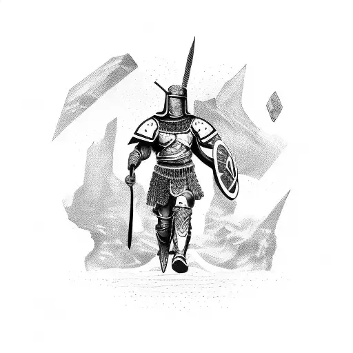 A Gladiator Warrior Battling Against A Cosmic Creature In Space