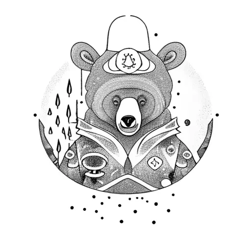 A Psychedelic Bear Fishing In A River Surrounded By Colorful Mushrooms