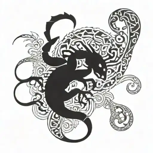 Scorpion And Cat On A Tribal Patterns Background
