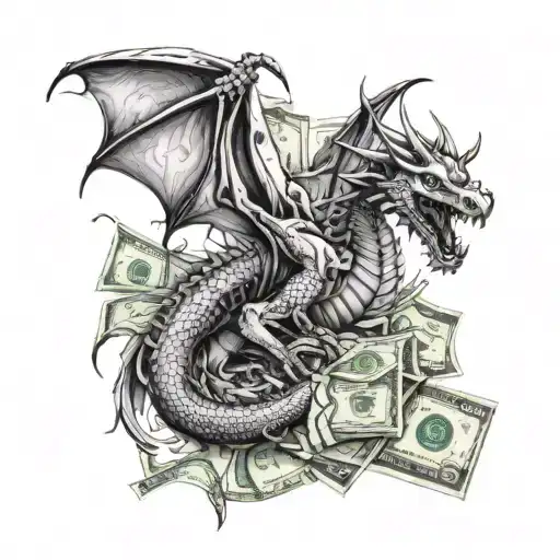 A Fire-breathing Dragon Wrapped Around Dollar Bills