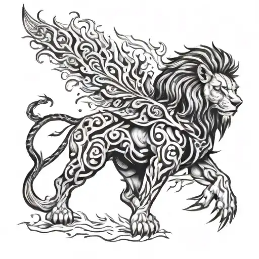 Warrior Lion Flame Fire Muscle
