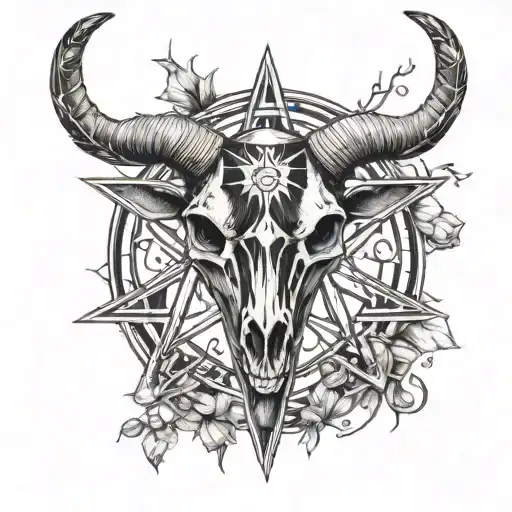 Goat Skull And Pentagram Surrounded