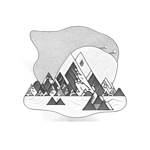 A Blackwork Tattoo Of A Nature Landscape With Musical Instruments Hidden Within