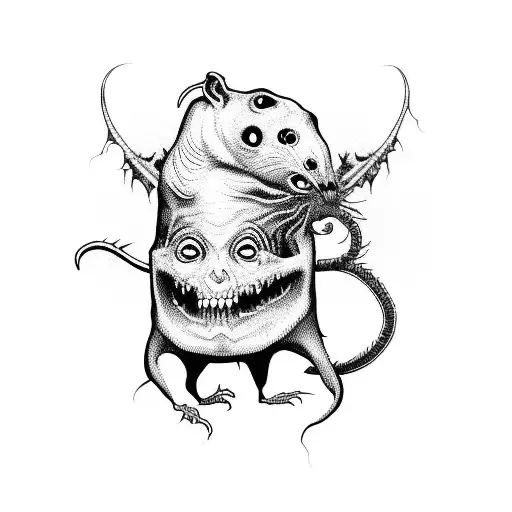 Long Scary Haunting Starving Rat With Angry Face