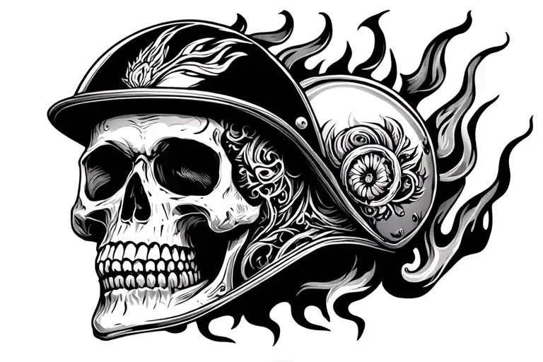 Skull And Fire Helmet Adorned With Intricate
