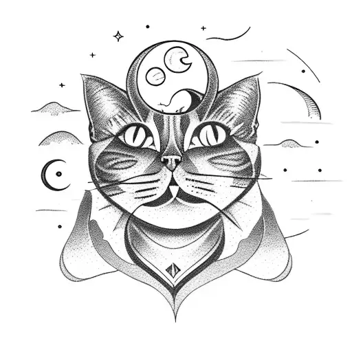 A Cat Familiar Casting A Spell With A Moon In The Background